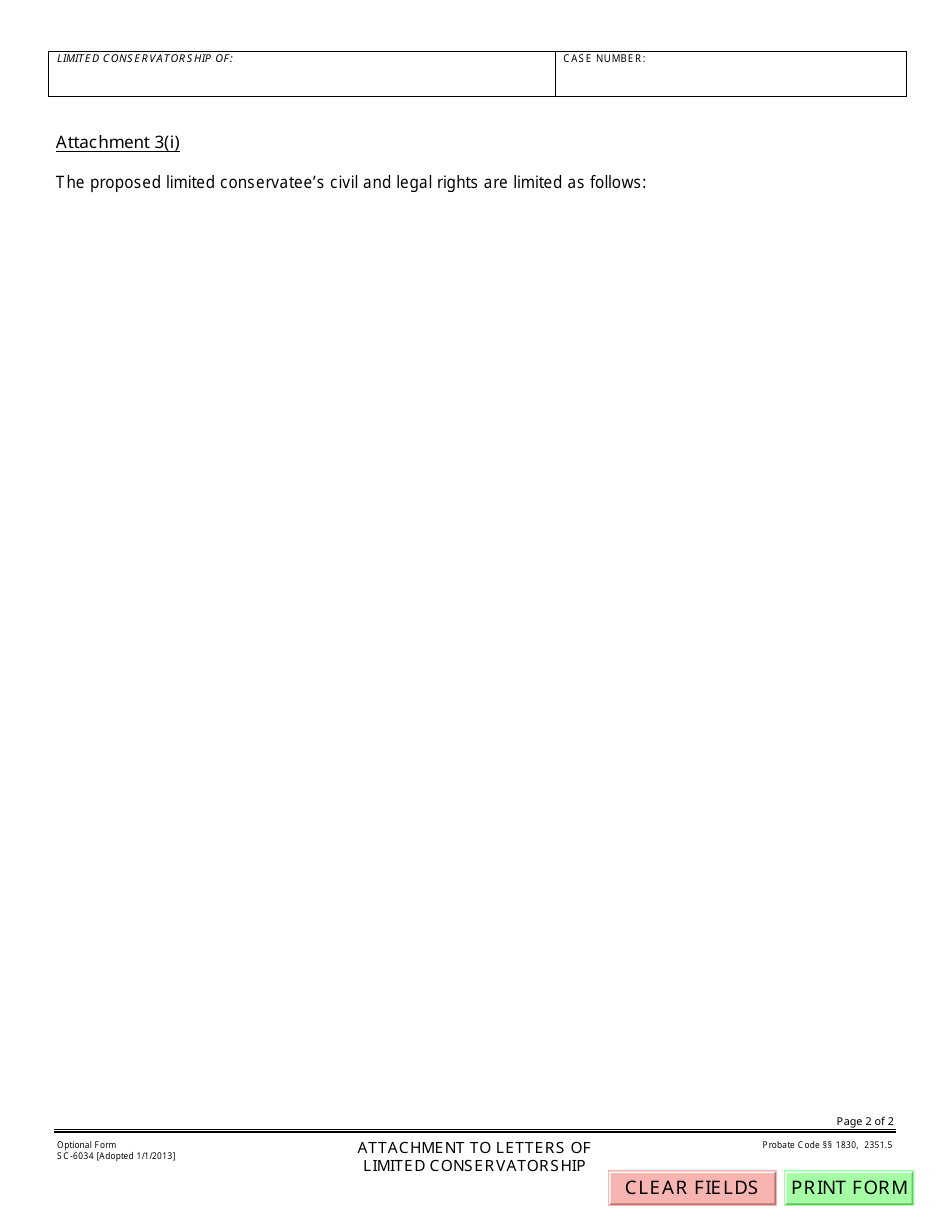 Form SC-6034 Attachment to Letters of Conservatorship (Limited) - County of Santa Barbara, California, Page 2