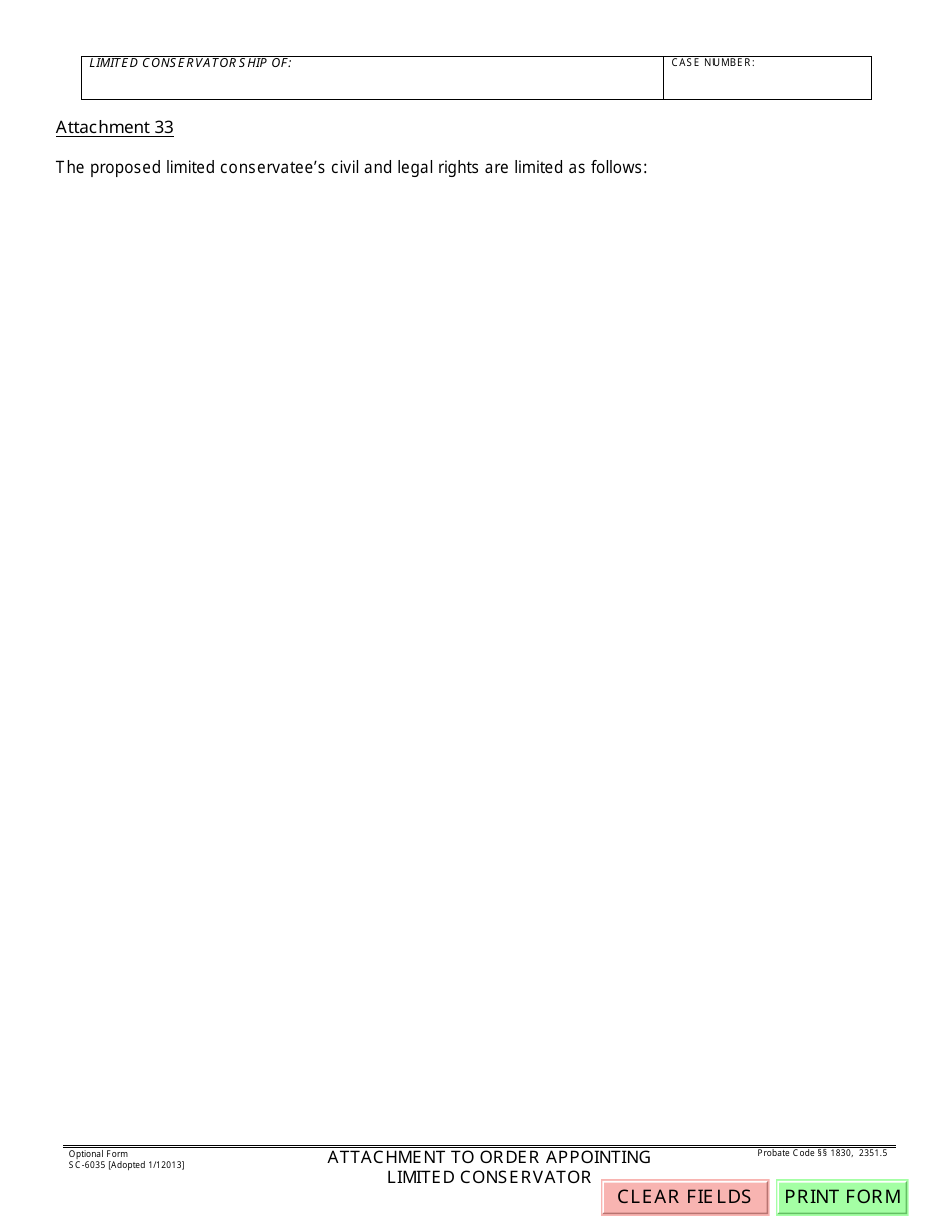 Form SC-6035 Attachment to Order Appointing Limited Conservator - County of Santa Barbara, California, Page 2