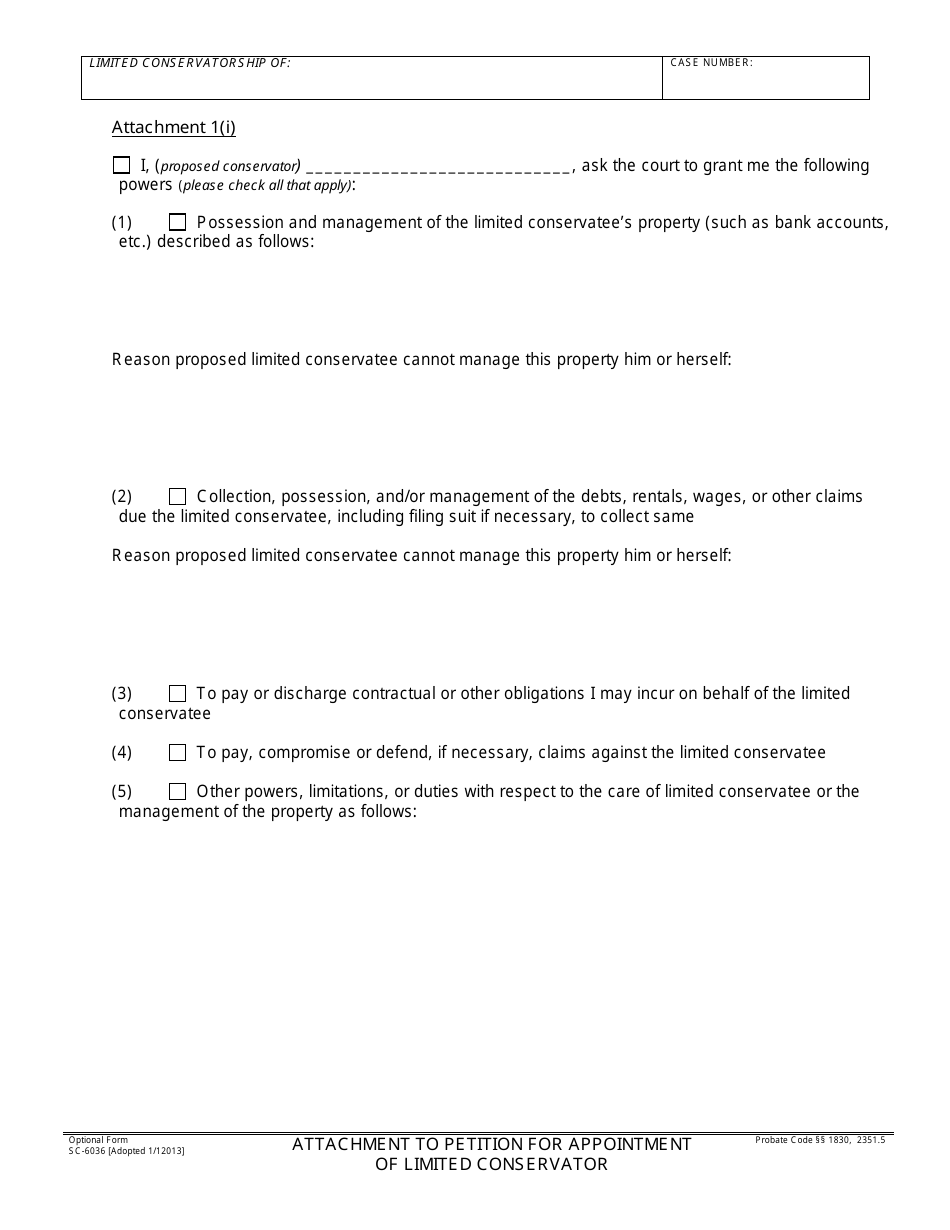 Form SC-6036 Attachment to Petition for Appointment of Limited Conservator - County of Santa Barbara, California, Page 3
