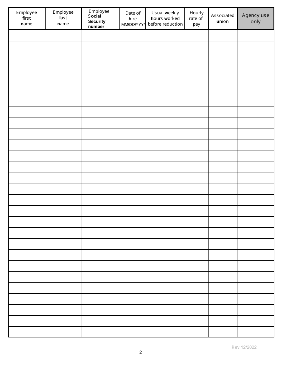 Additional Employee List Pages - Sharedwork - Washington, Page 2