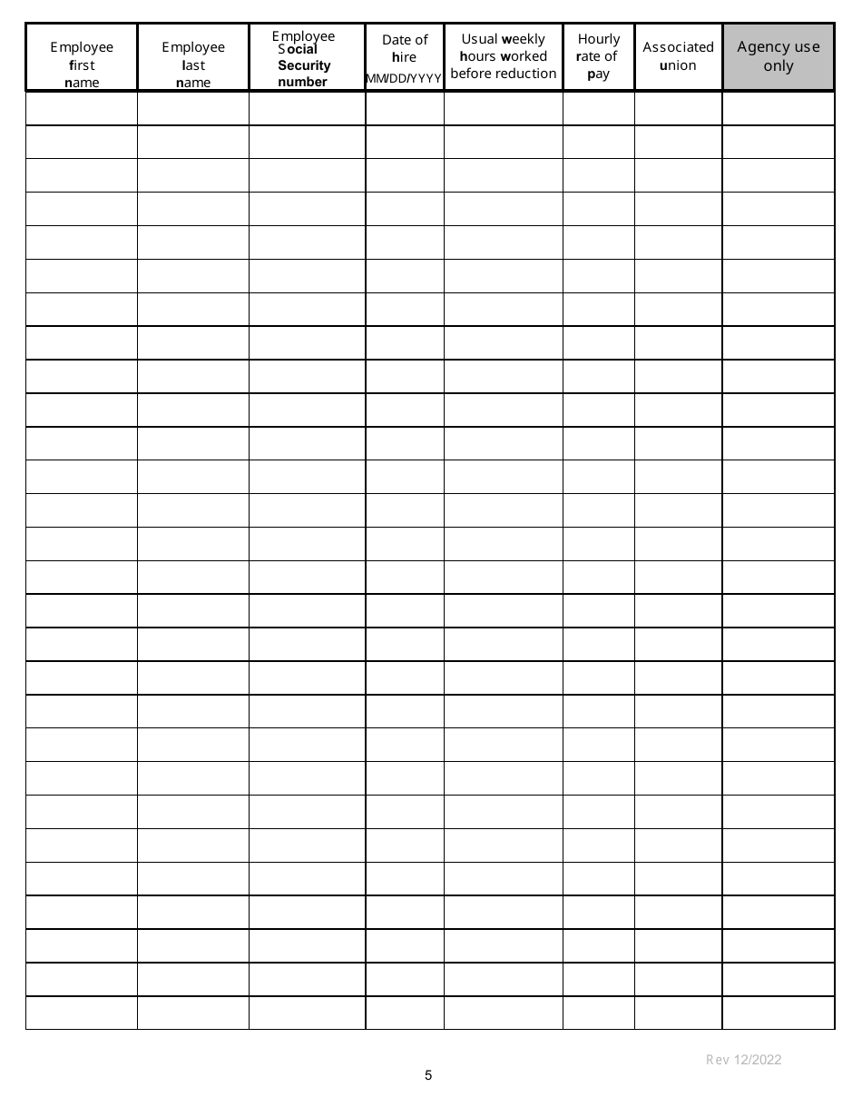 Additional Employee List Pages - Sharedwork - Washington, Page 5