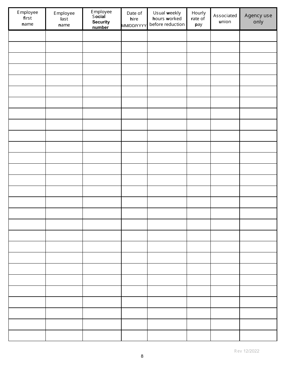 Additional Employee List Pages - Sharedwork - Washington, Page 8