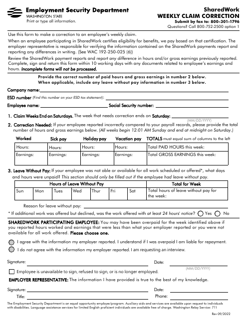 Sharedwork Weekly Claim Correction - Washington Download Pdf