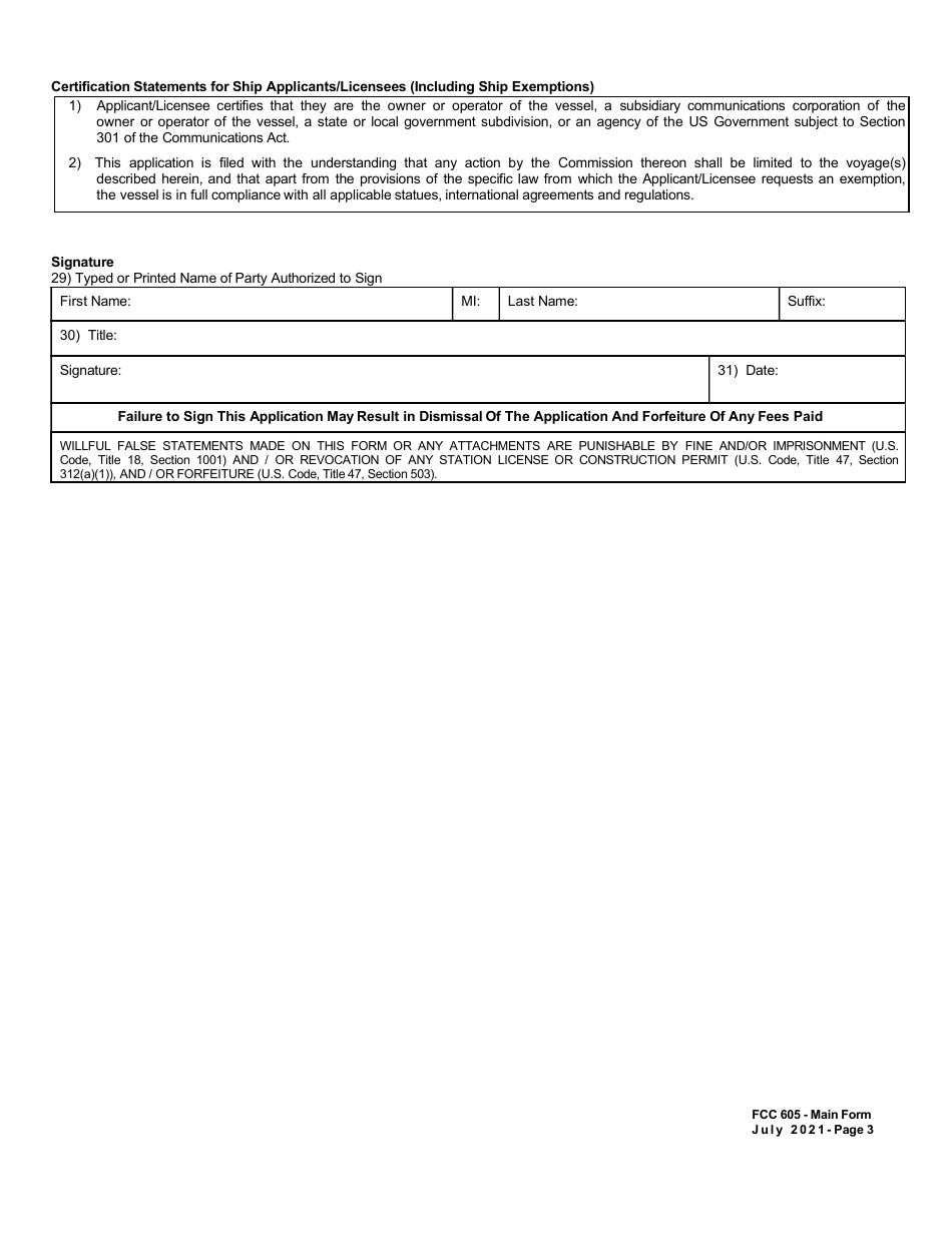 FCC Form 605 Quick-Form Application for Authorization in the Ship, Aircraft, Amateur, Restricted and Commercial Operator, and General Mobile Radio Services, Page 12