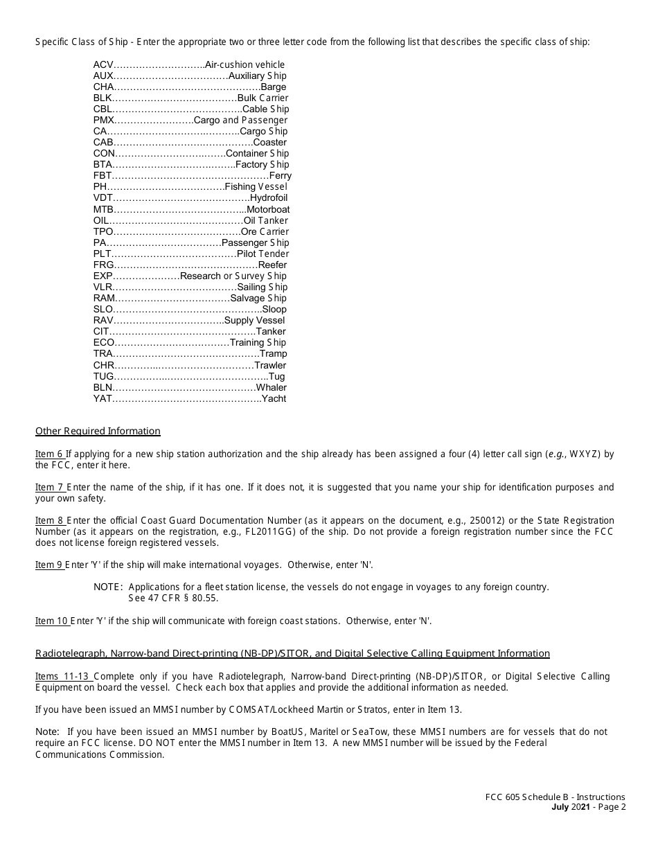 FCC Form 605 Quick-Form Application for Authorization in the Ship, Aircraft, Amateur, Restricted and Commercial Operator, and General Mobile Radio Services, Page 16