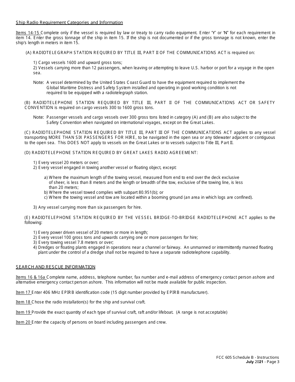 FCC Form 605 Quick-Form Application for Authorization in the Ship, Aircraft, Amateur, Restricted and Commercial Operator, and General Mobile Radio Services, Page 17