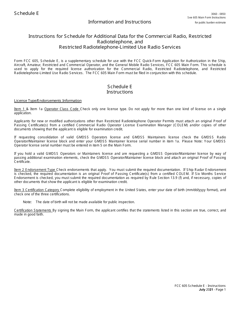 FCC Form 605 Quick-Form Application for Authorization in the Ship, Aircraft, Amateur, Restricted and Commercial Operator, and General Mobile Radio Services, Page 24