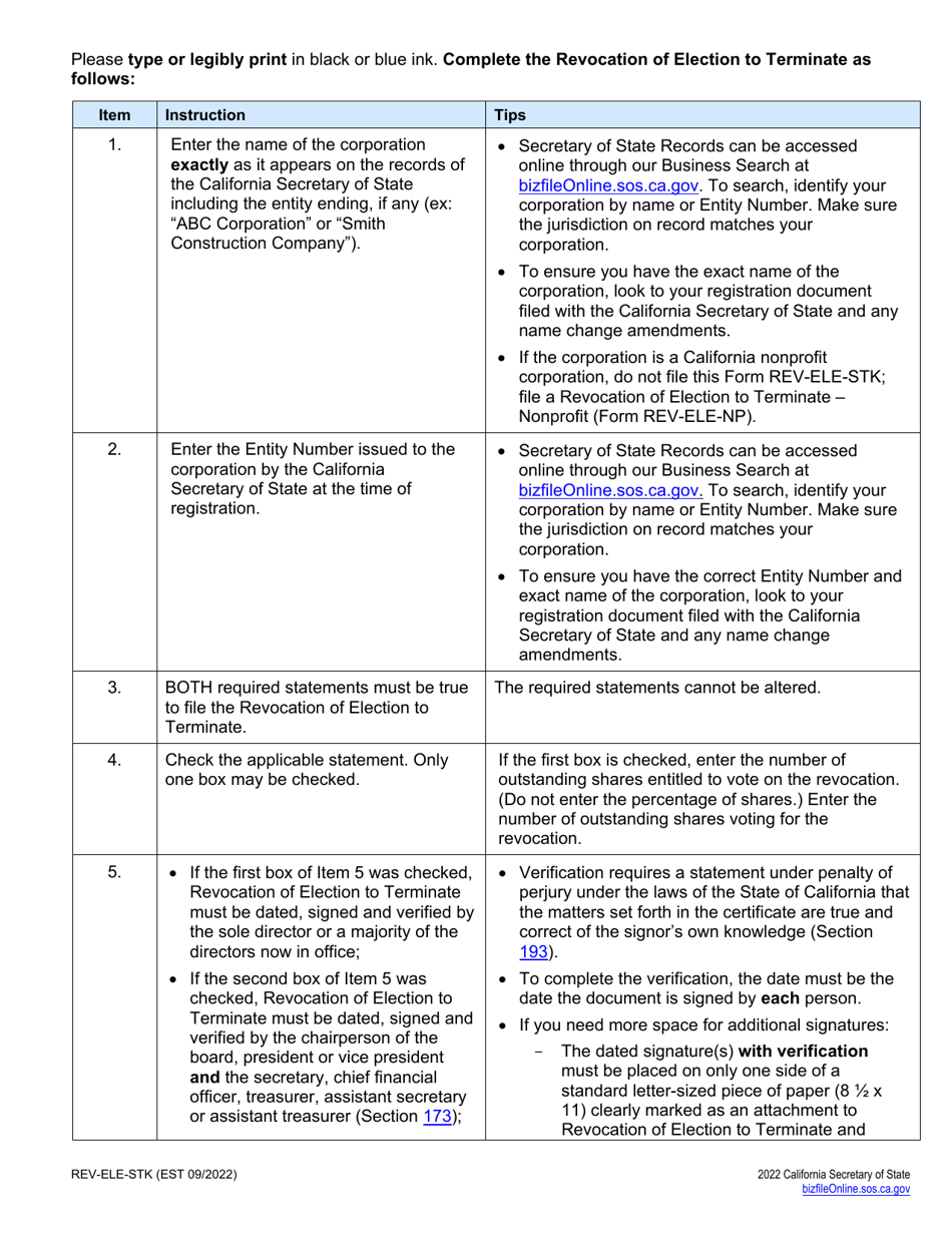 Form REV-ELE-STK Revocation of Election to Terminate - Stock Corporations - California, Page 3