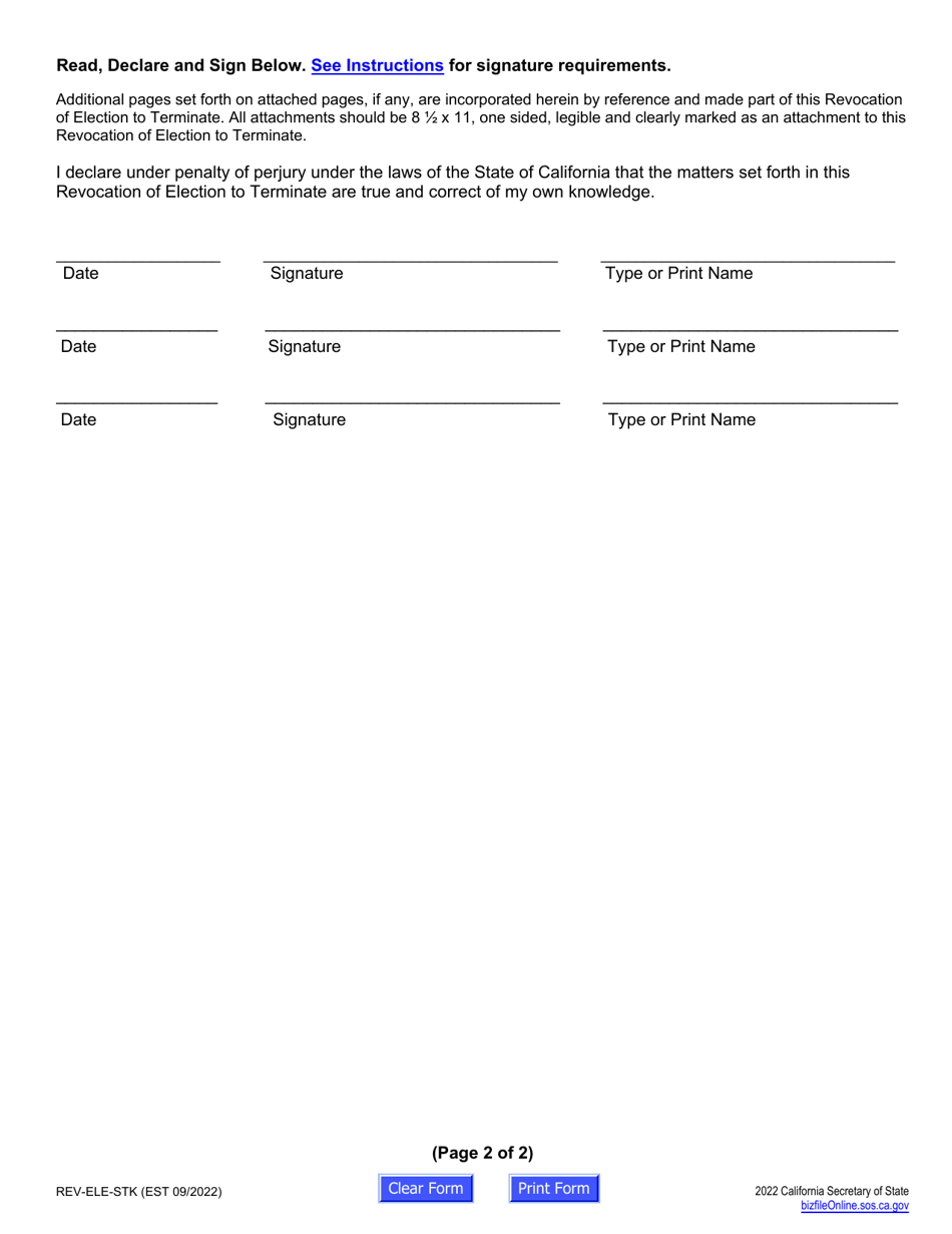 Form REV-ELE-STK Revocation of Election to Terminate - Stock Corporations - California, Page 6
