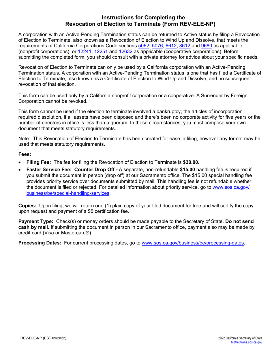 Form REV-ELE-NP Revocation of Election to Terminate - Nonprofit Corporations - California, Page 2