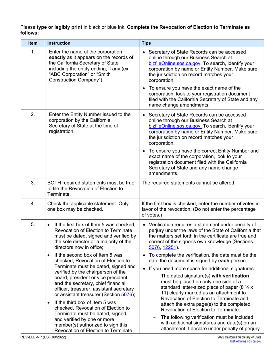 Form REV-ELE-NP Revocation of Election to Terminate - Nonprofit Corporations - California, Page 3