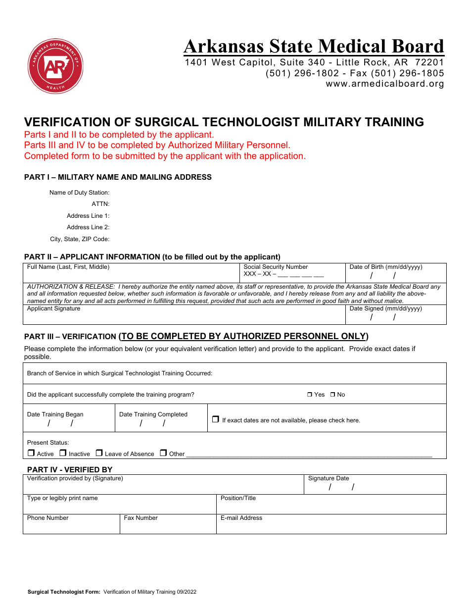Application for Surgical Technologist Registration - Arkansas, Page 11