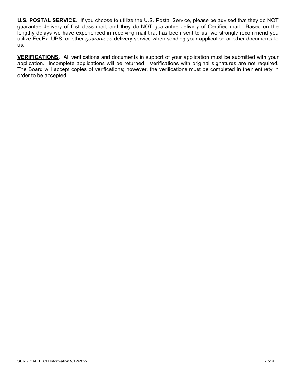 Application for Surgical Technologist Registration - Arkansas, Page 3