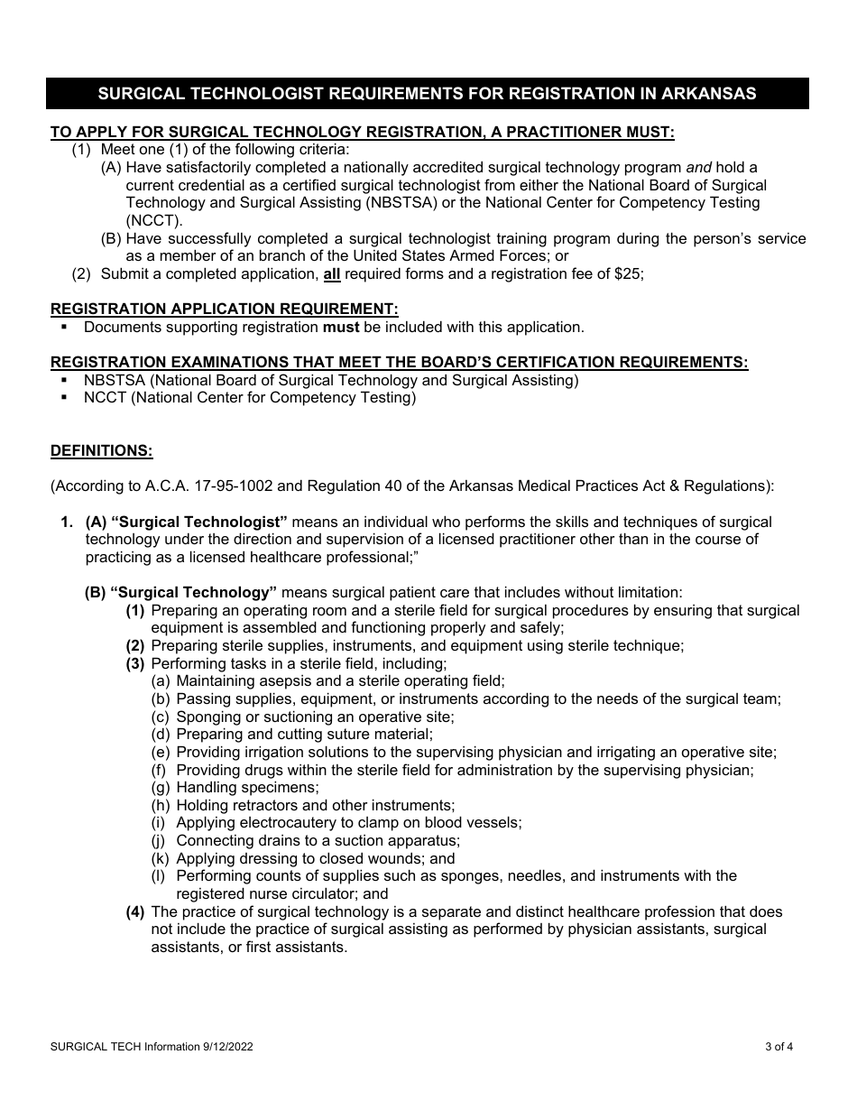 Application for Surgical Technologist Registration - Arkansas, Page 4