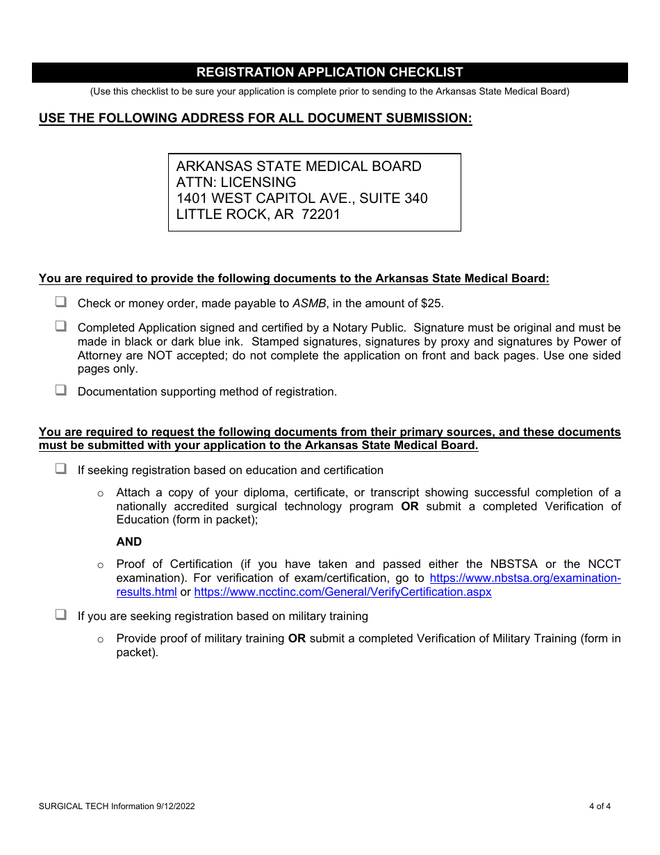 Application for Surgical Technologist Registration - Arkansas, Page 5