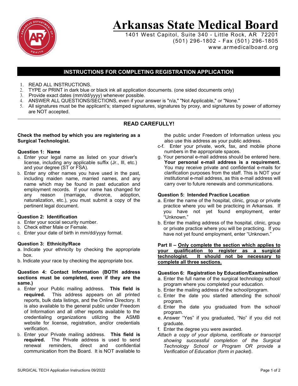 Application for Surgical Technologist Registration - Arkansas, Page 6