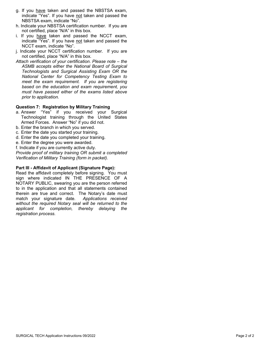 Application for Surgical Technologist Registration - Arkansas, Page 7