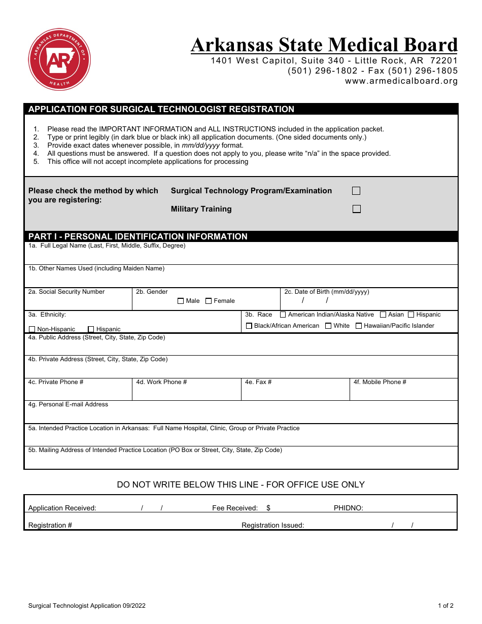 Application for Surgical Technologist Registration - Arkansas, Page 8
