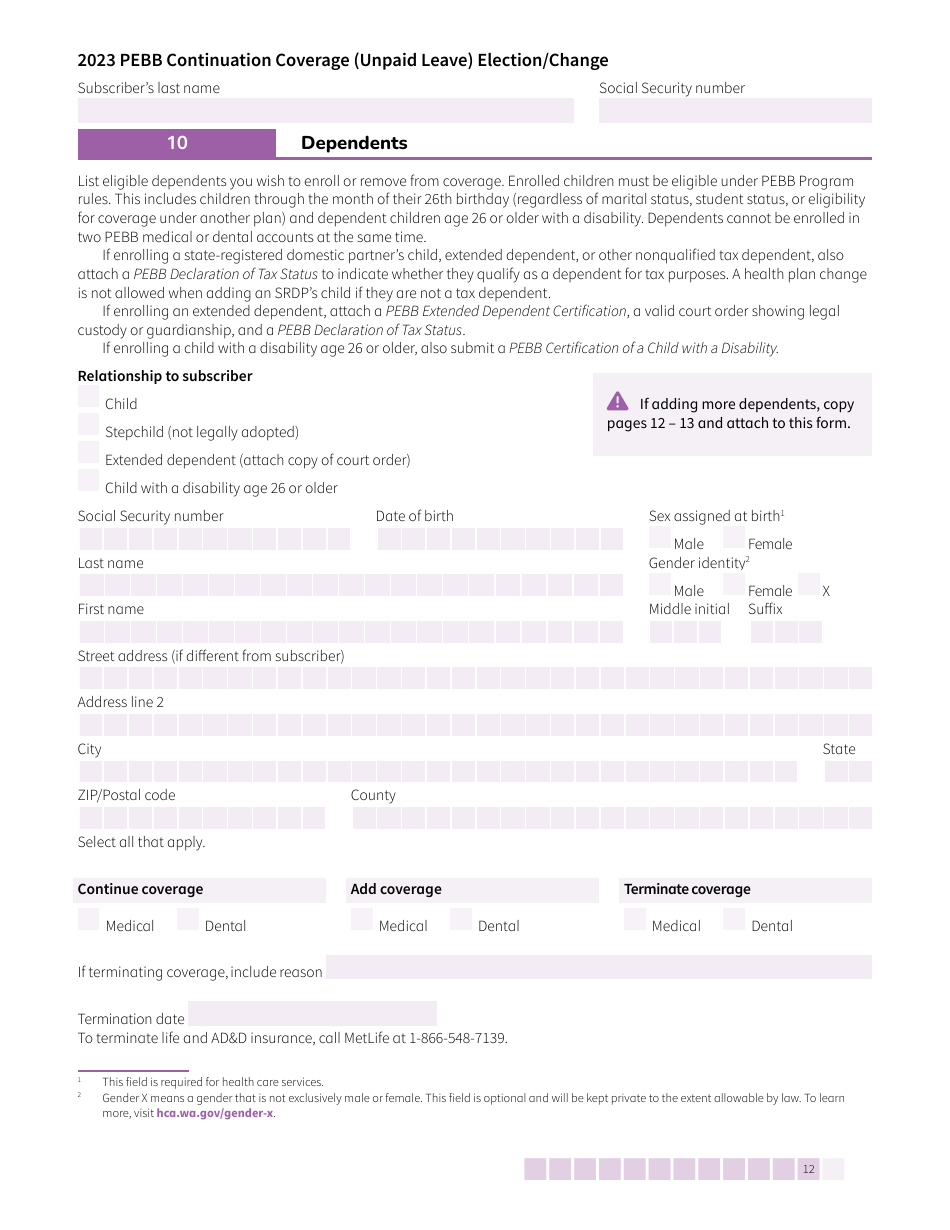 Form HCA50-0135 Pebb Continuation Coverage (Unpaid Leave) Election / Change - Washington, Page 12