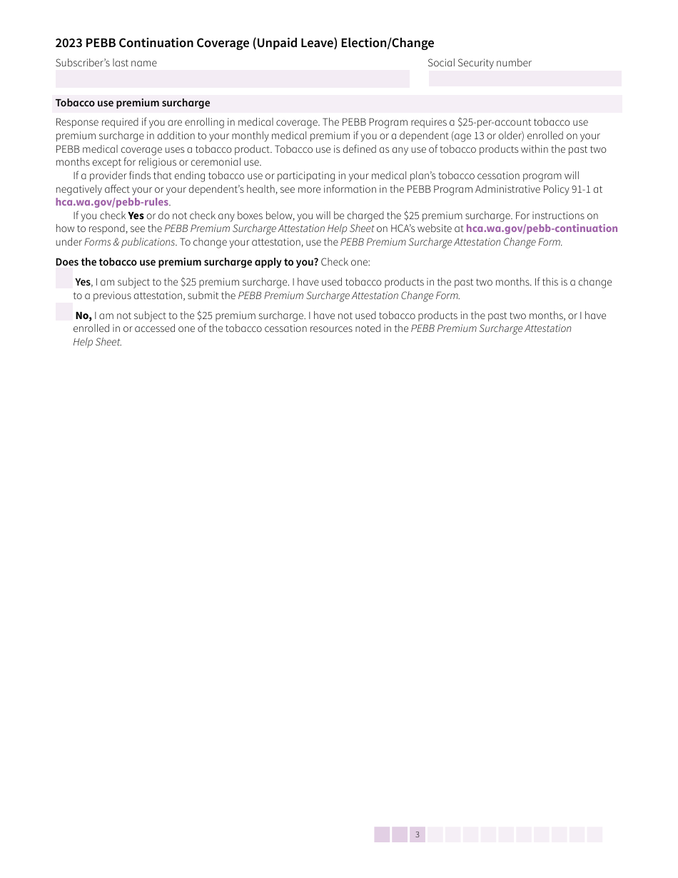 Form HCA50-0135 Pebb Continuation Coverage (Unpaid Leave) Election / Change - Washington, Page 3