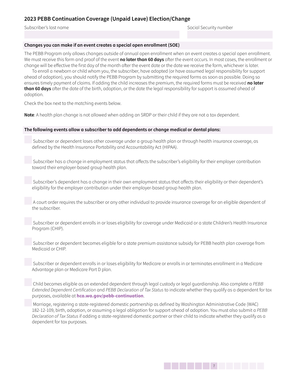 Form HCA50-0135 Pebb Continuation Coverage (Unpaid Leave) Election / Change - Washington, Page 7