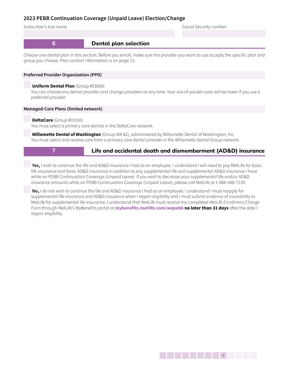 Form HCA50-0135 Pebb Continuation Coverage (Unpaid Leave) Election / Change - Washington, Page 9