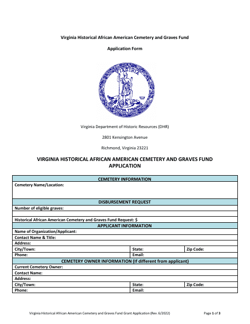 Virginia Historical African American Cemetery and Graves Fund Application Form - Virginia