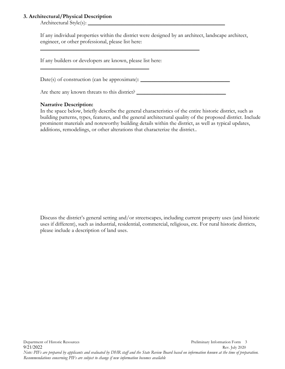 Preliminary Information Form (PIF) for Historic Districts - Virginia, Page 3
