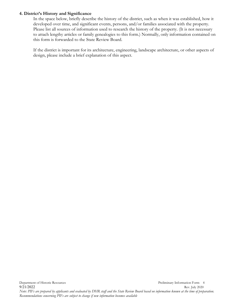 Preliminary Information Form (PIF) for Historic Districts - Virginia, Page 4