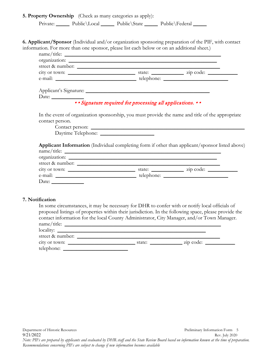 Preliminary Information Form (PIF) for Historic Districts - Virginia, Page 5