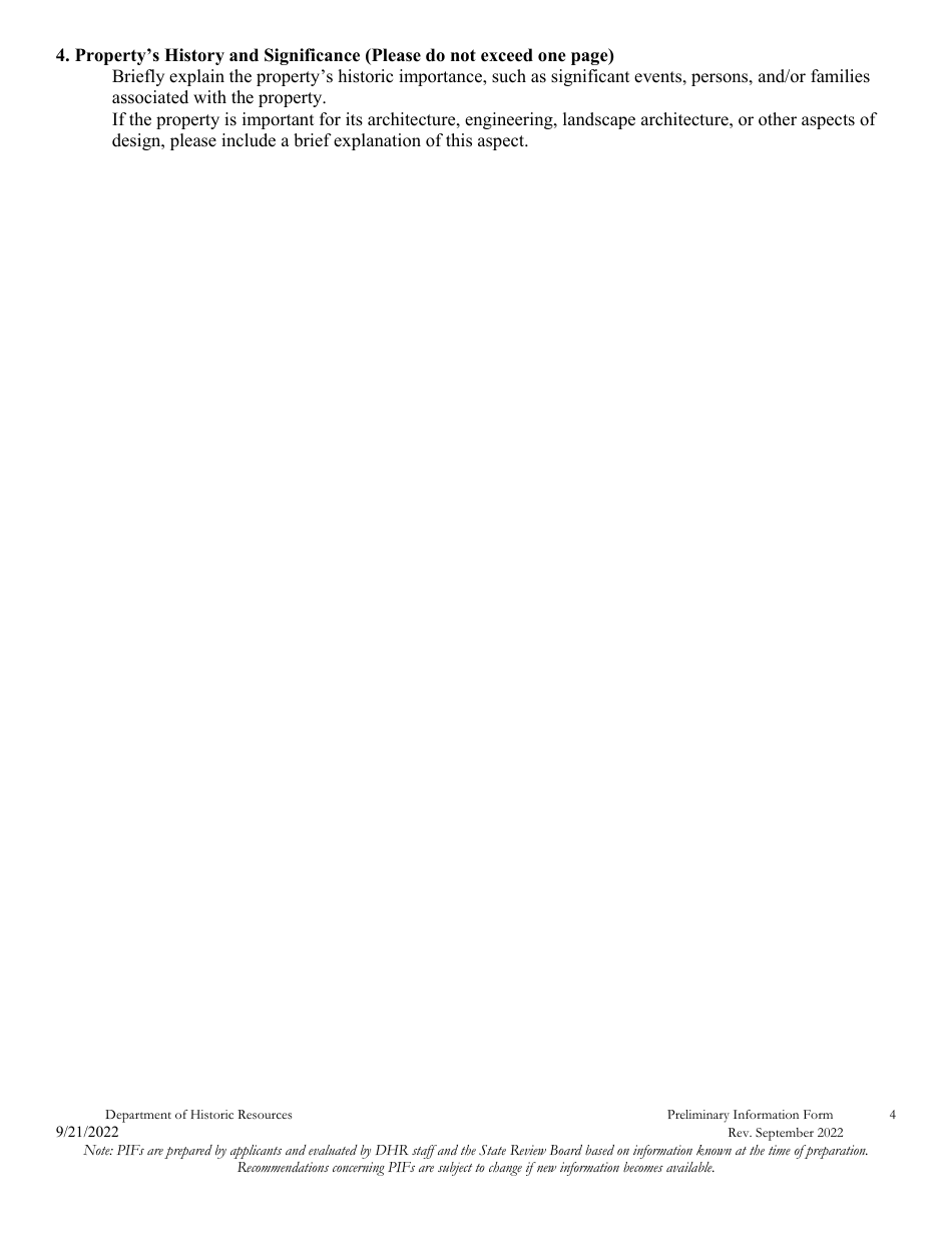 Preliminary Information Form (PIF) for Individual Properties - Virginia, Page 5