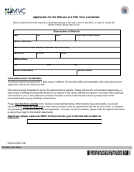 Form OS/SS-54 Application for the Release of a Title From Lienholder - New Jersey