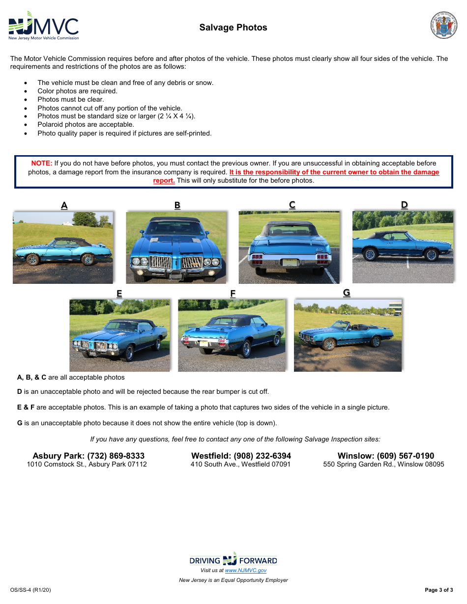 Form OS / SS-4 Salvage Vehicle Information - New Jersey, Page 3