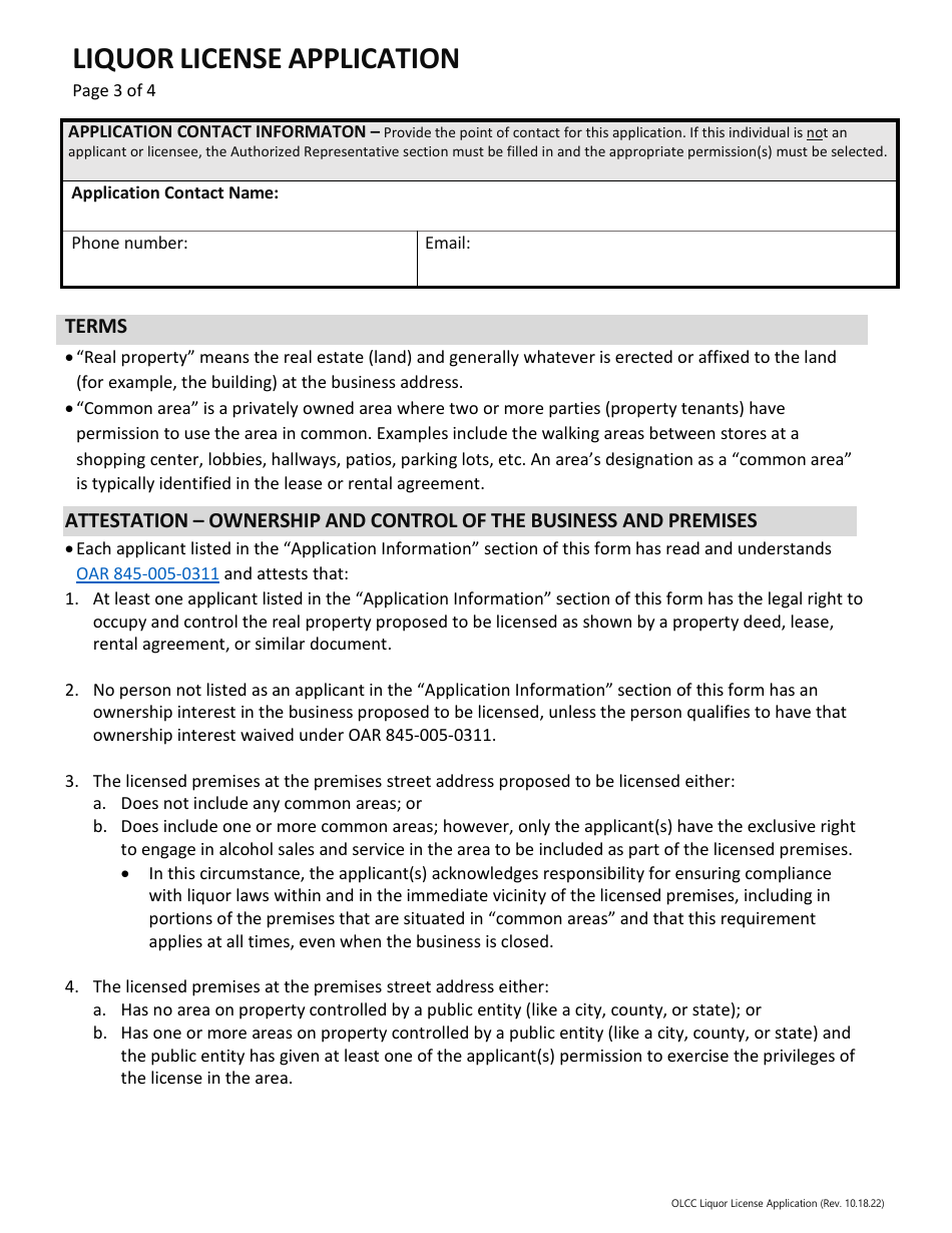 Liquor License Application - Oregon, Page 4