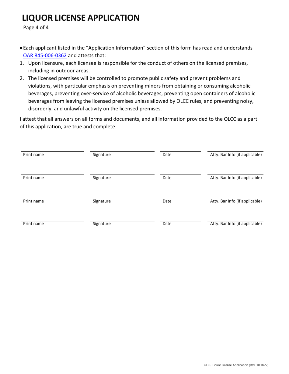 Liquor License Application - Oregon, Page 5