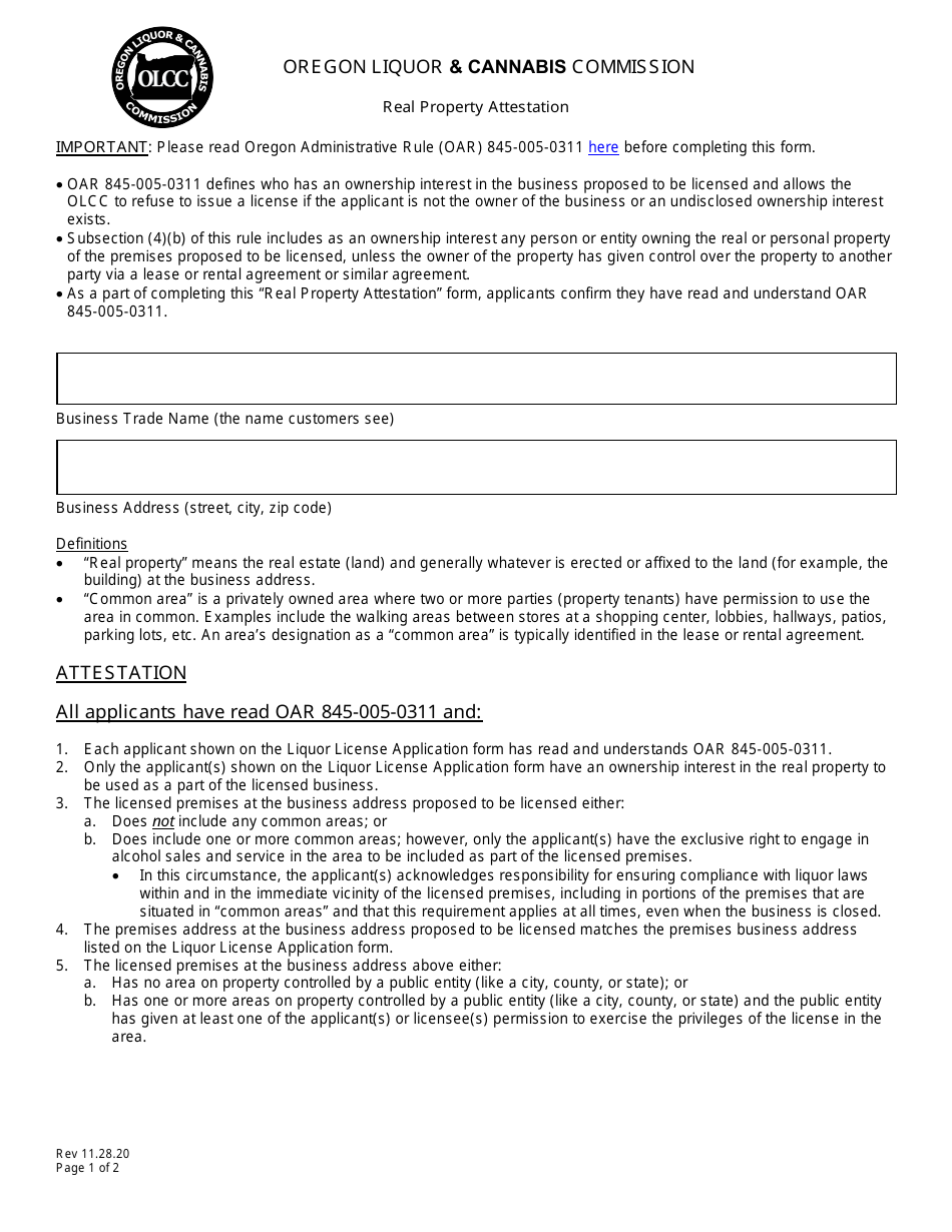 Oregon Real Property Attestation Fill Out, Sign Online and Download