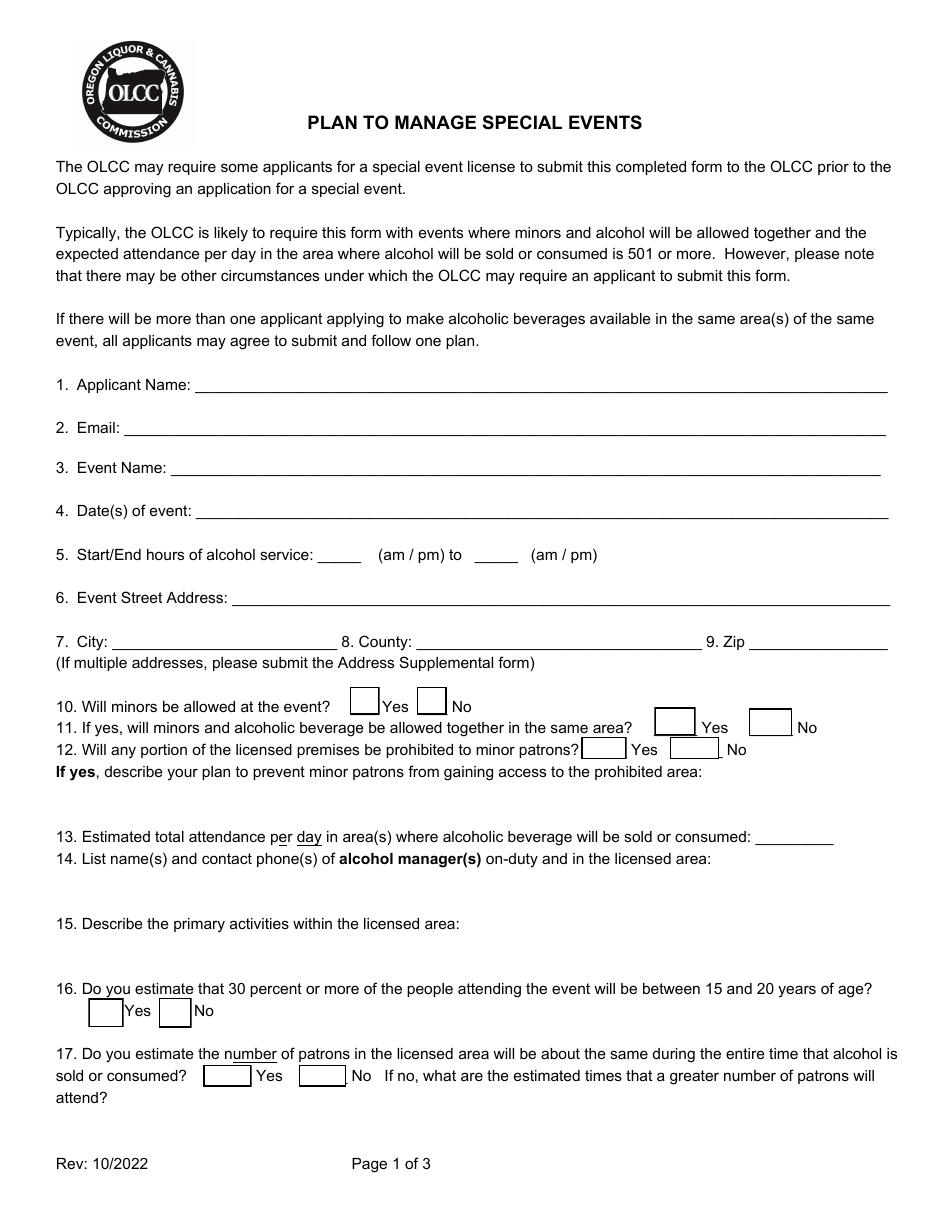 Oregon Plan to Manage Special Events - Fill Out, Sign Online and ...