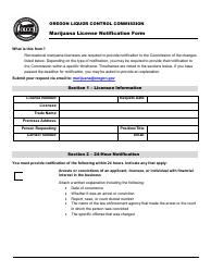 Document preview: Form MJ17-XXXX Marijuana License Notification Form - Compliance - Oregon