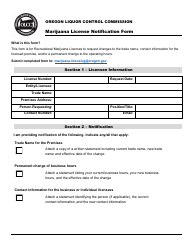 Document preview: Marijuana License Notification Form - Business Information - Oregon