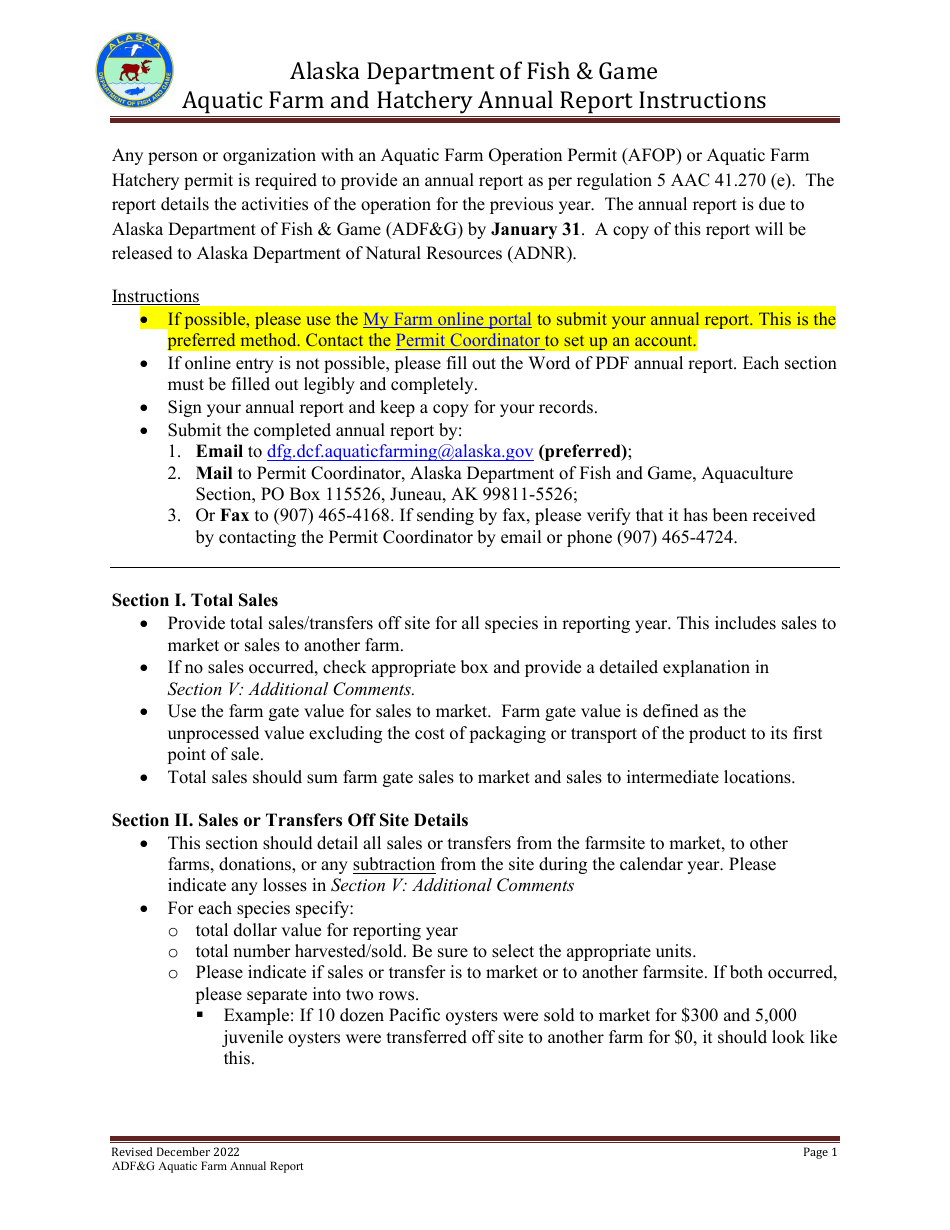 Download Instructions for Aquatic Farming Annual Report PDF