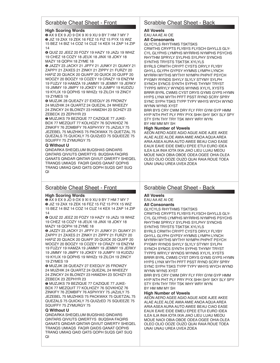 Scrabble Cheat Sheet Download Printable PDF Templateroller Scrabble Cheat Sheet Download Printable PDF Templateroller