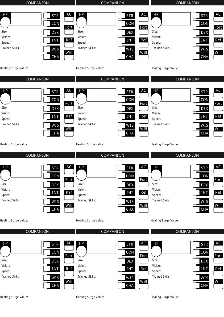 D&D 4e Character Sheet - Free Template Preview