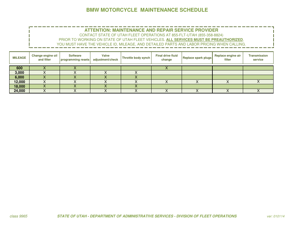 Utah Bmw Motorcycle Maintenance Schedule - Fill Out, Sign Online and