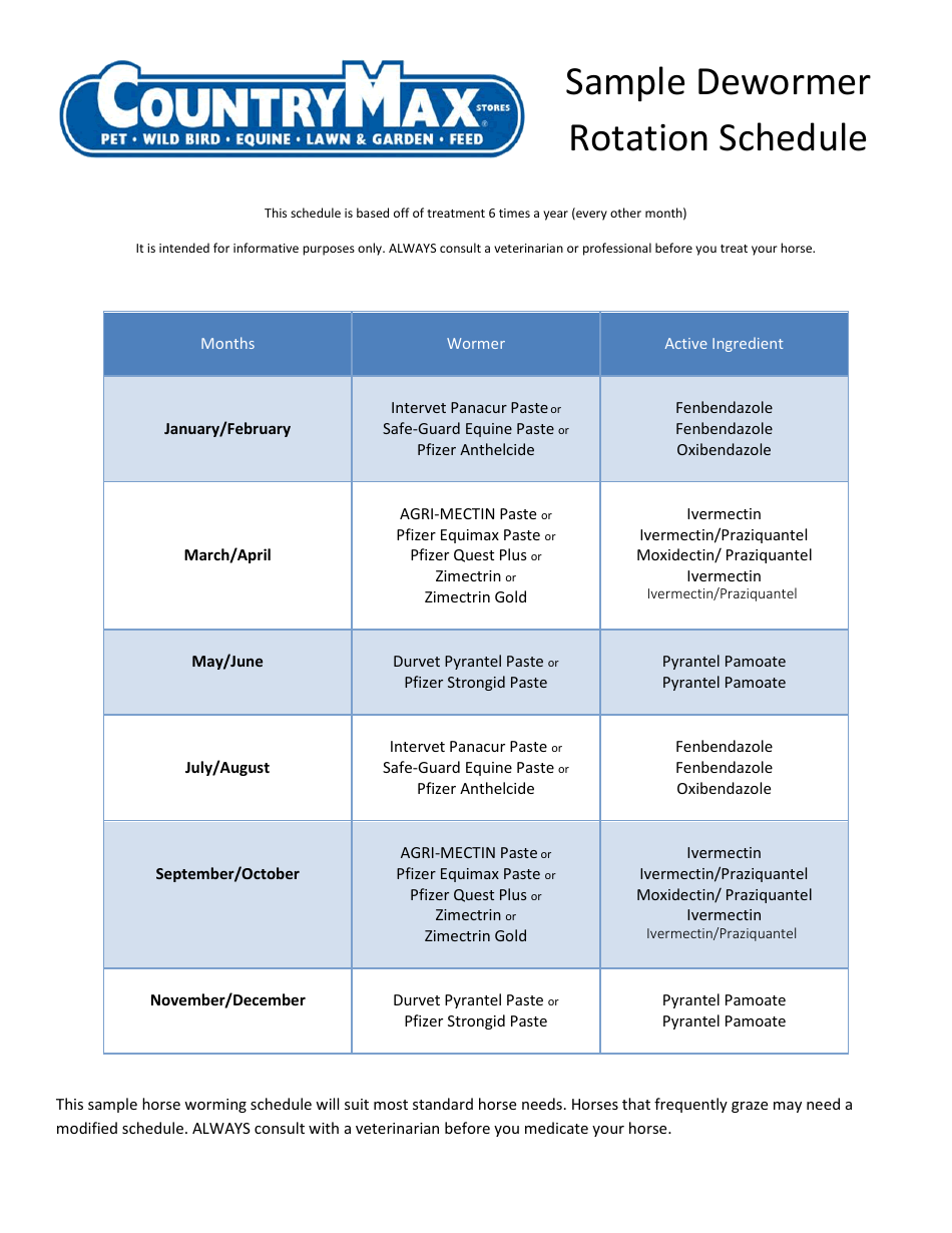Printable Horse Worming Schedule Printable World Holiday