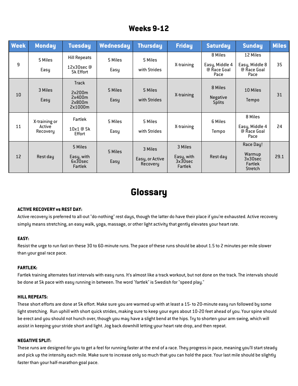 12-week Training Plan Template - Trail Half Marathon, Page 2