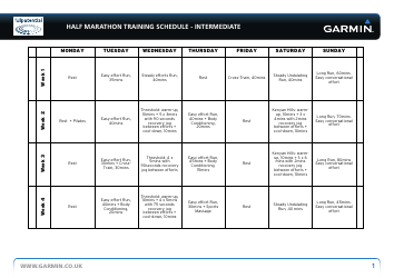Document preview: Half Marathon Training Schedule Template for Intermediaries - Fullpotential, Garmin