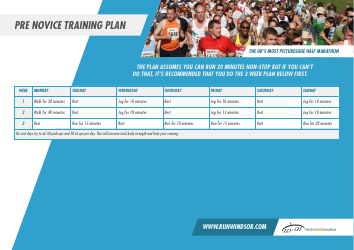 Pre Novice Marathon Training Schedule - Windsor Half Marathon