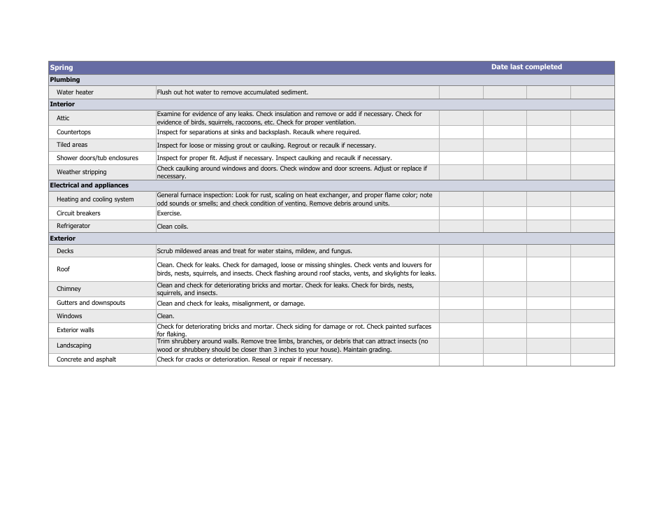 Quarterly Home Maintenance Schedule Template, Page 3