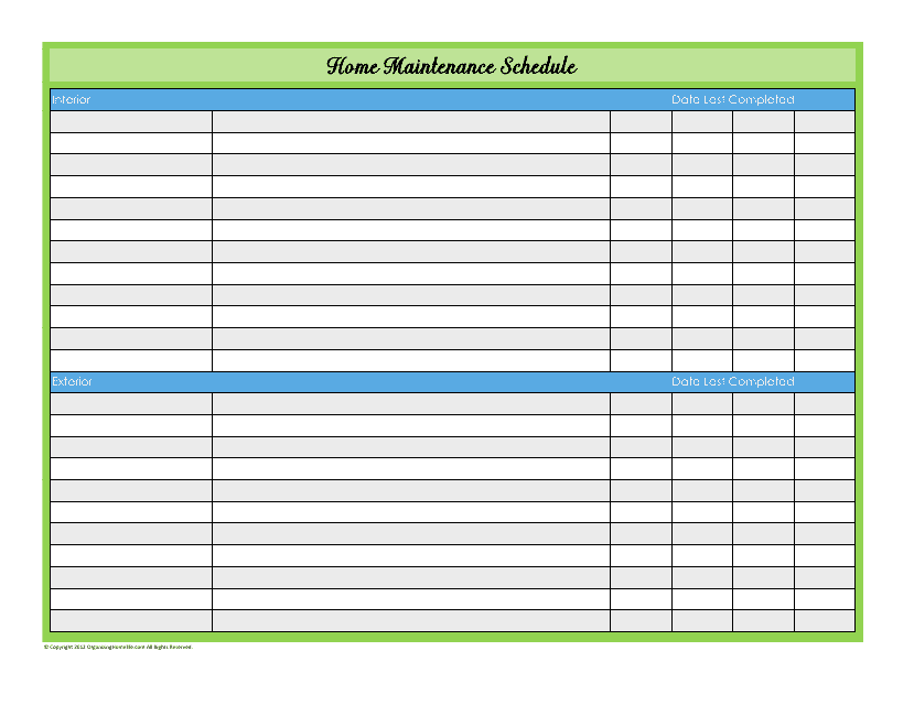Home Maintenance Schedule Template - Varicolored
