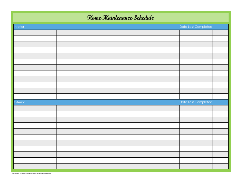 Home Maintenance Schedule Template with Varicolored design